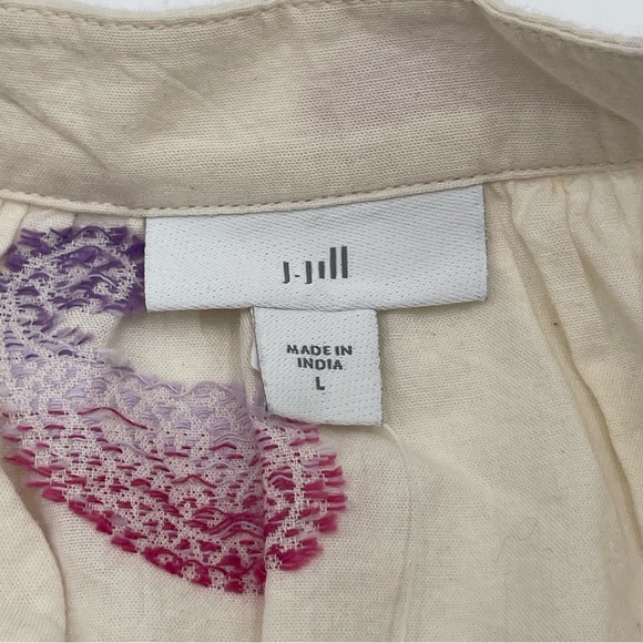 J. Jill Large Oversized Split Neck Cotton Blouse Top Puff Sleeves Lightweight - Picture 12 of 16